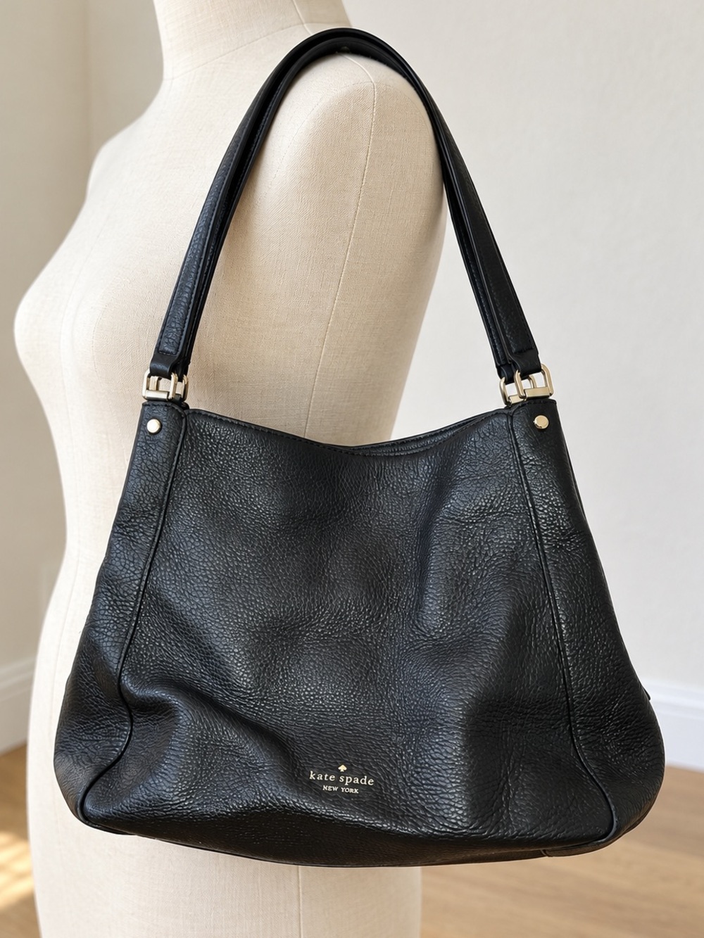 kate spade Black Pebbled Leather Shoulder Hobo with Gold Hardware